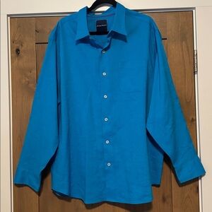 Tommy Bahama Linen Blend Shirt Mens 1XB Bright blue button down Tropical vacay
